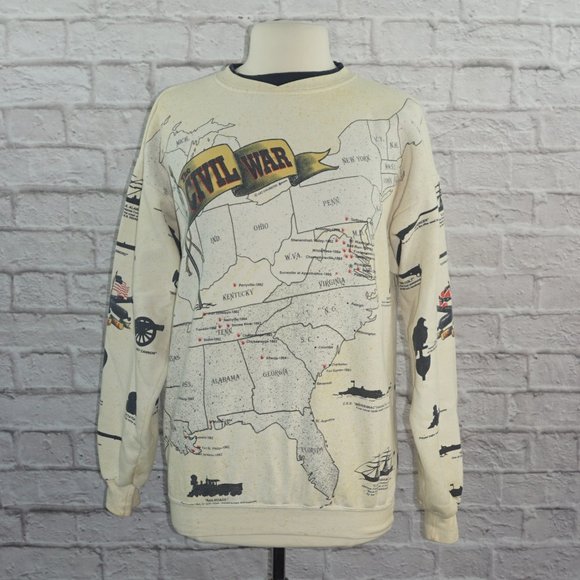 Vintage 80s Civil War All Over Print Sweatshirt - Picture 1 of 6